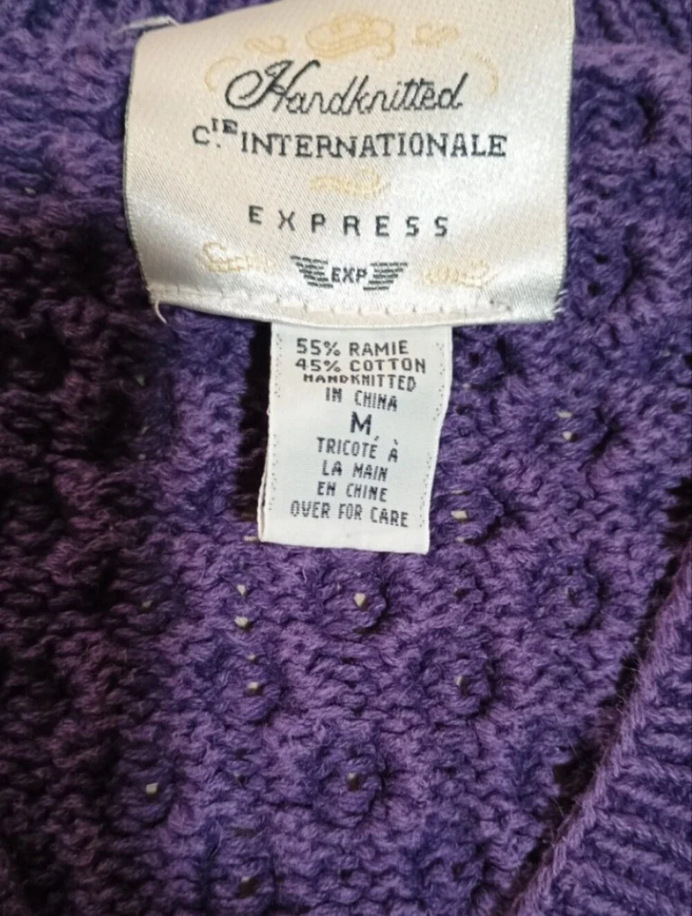 Express Men's V-Neck Cable Knit Sweater in Purple